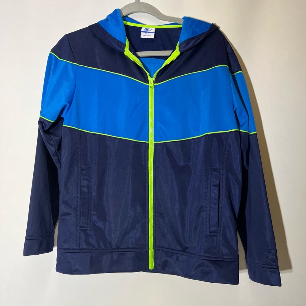 STARTER Blue Zip Up with Hood Color Blocking and Athletic Style